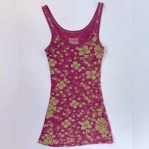Mossimo Supply Co Magenta and Gold Floral Jersey Knit Tank Top